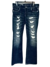 Decree Womens Boot Cut Dark Wash Distressed Whiskered Cotton Jeans Junior Size 9 - £17.56 GBP