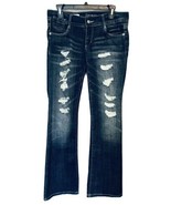 Decree Womens Boot Cut Dark Wash Distressed Whiskered Cotton Jeans Junio... - £17.28 GBP