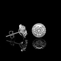 1CT Brilliant Round Cut Diamond 14k White Gold Over Women&#39;s Halo Stud Earrings - £63.10 GBP