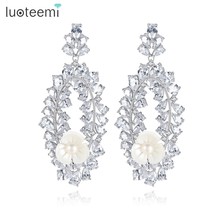 LUOTEEMI Exquisite Big Oval Drop Earrings for Woman Wedding Bridal Shiny CZ Roma - £15.03 GBP