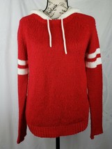 Wet Seal Womens Red White Stripe Arms Hoodie Pullover Acrylic Sweater Size Large - £14.32 GBP