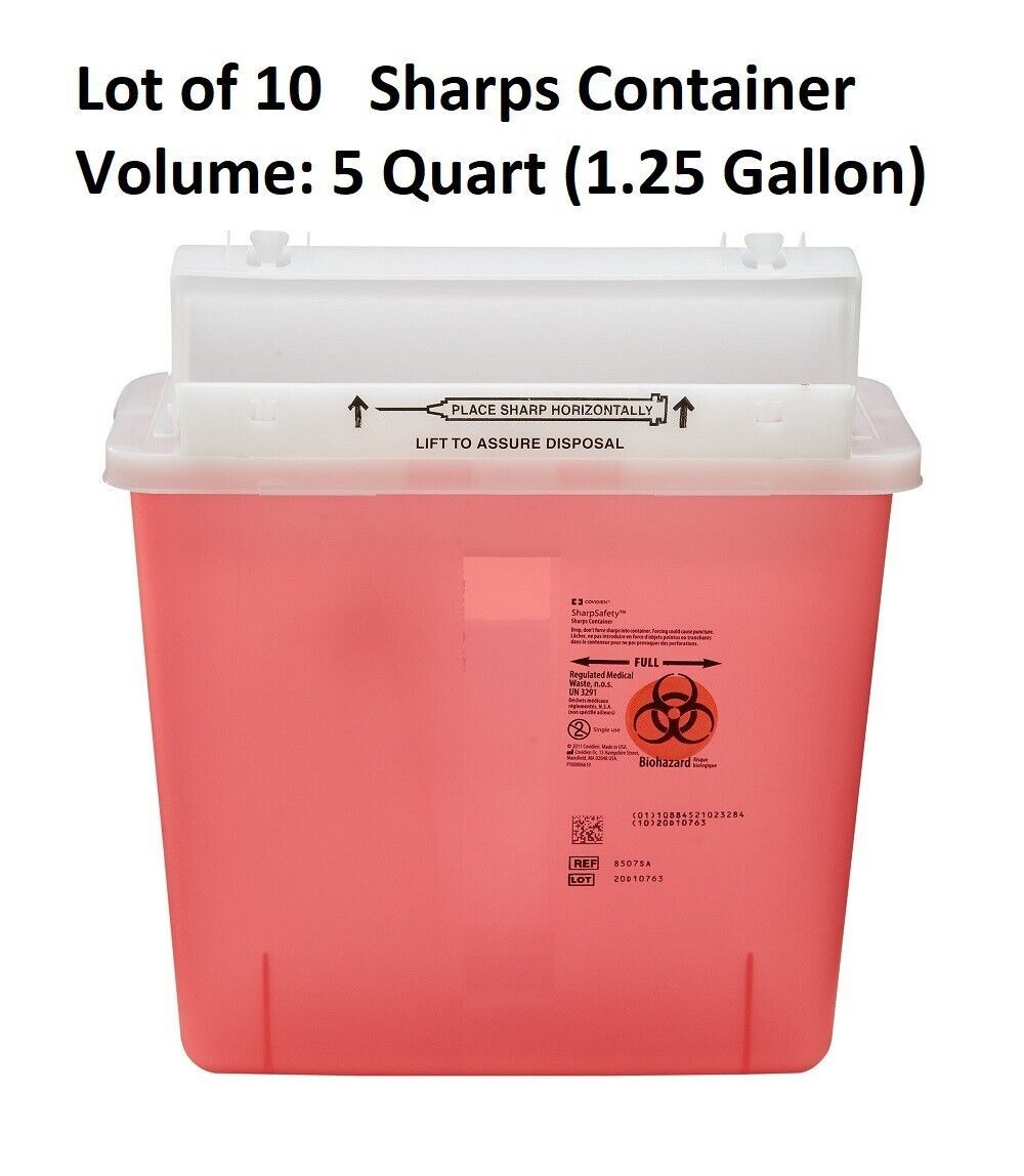 10 PACK Sharps Container 5 Quart Lid Safety Needle Disposal Doctor Tatto... - $77.01