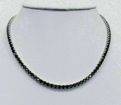 2mm Lab-Created Black Onyx Tennis Necklace in 14K White Gold Plated 18&quot; Unisex - £295.97 GBP