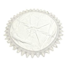 vintage Circle embroidered Linen tablecloth 35”  Star Crochet Border Sma... - $28.04