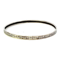 Vtg Signed Sterling Handmade Carved Etched Floral Design Bangle Bracelet... - $41.58