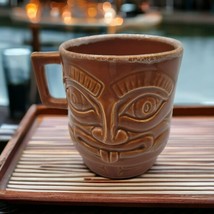 Drip Glaze Tiki Mug Tongue Out Small Brown Square Handle Coffee Cup - £13.90 GBP