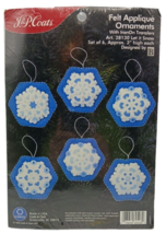 J &amp; P Coats Applique Snowflake Christmas Ornaments Kit Set of 6 NEW Vint... - $17.82