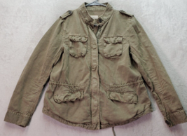Loft Jacket Women Petite Medium Green Linen Utility Pockets Long Sleeve Full Zip - £25.85 GBP