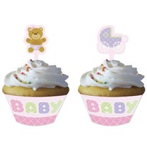 12 ct Girl Baby Teddy Bear Baby Shower Decorations Party Cupcake Wrapper... - $4.94