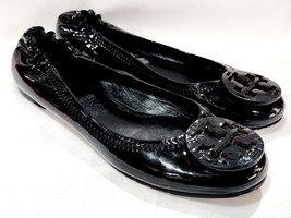 Tory Burch REVA Black Patent Leather Flat Ballet Black Logo Classic 6 M ... - $120.00
