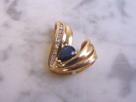 Womens Vintage Estate 14k Gold Diamond Sapphire Pendant 3.3g E916 - £269.06 GBP