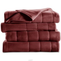 Sunbeam Quilted Fleece Electric Heated Warming Blanket Twin Garnet - £28.51 GBP