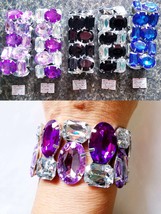 Rhinestone Stretch Bracelet, Colorful Pageant Jewelry, Bridal Drag Queen, Gift f - £31.95 GBP