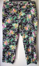 New Laundry By Shelli Segal Women Floral Stretch Capri Pants Black Size 12 - $47.99