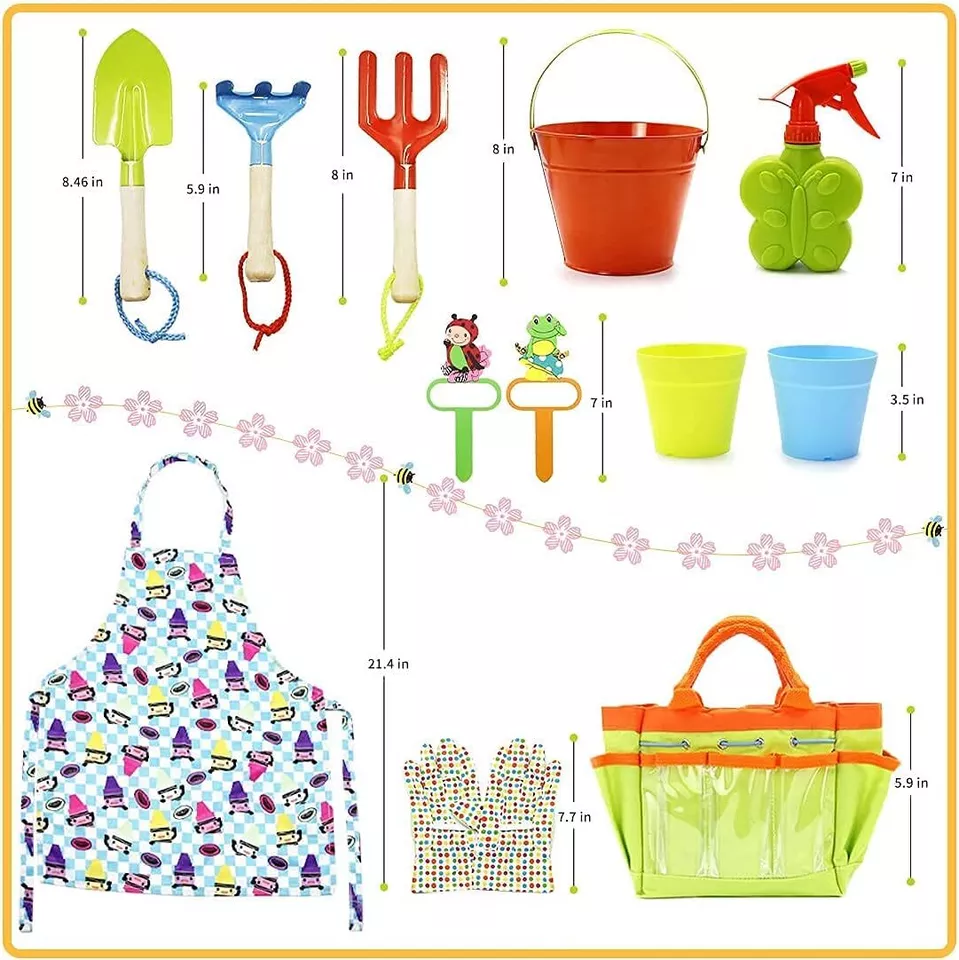 12 Pcs  Kids Gardening Tools Set Toddler Include Tote Bag - £17.19 GBP
