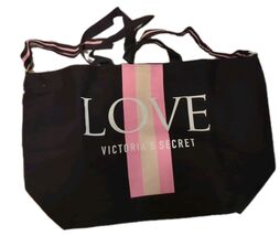 Victoria's Secret Love Weekender Large Tote Bag Black Pink Stripes New - $27.85