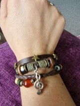 Brown Leather Braclet With Music Note - £3.85 GBP