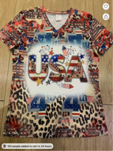 NEW! Trendy Americana Flag  Print Stars Stripes Boho Style Women&#39;s T Shirt 4th - £21.31 GBP