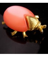 Unusual beetle brooch - peach moonglow - lucite insect bug - pet for you... - £42.95 GBP