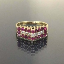 1.65Ct Ruby &amp; Diamond Simulated Engagement Ring 14k Yellow Gold Plated Silver - £94.93 GBP