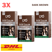 3X LYO Hair Color Shampoo #02 Dark Brown Dye Cover Gray White 100% Organic - £61.07 GBP