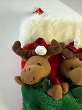 Christmas Stocking Red With a couple of baby reindeer plush peaking from stockin - £19.46 GBP