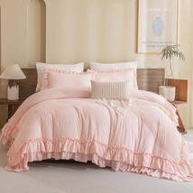 Masaca Blush Pink Comforter Set, 1 Ruffled Comforter And 2 Pillowcases - £87.16 GBP