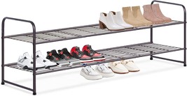 Stackable Wide Shoe Storage Organizer 18-Pairs Low Shoe Shelf For Entryway, - £28.76 GBP