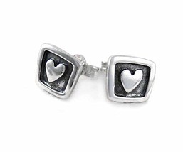 Sosi B. Sterling Silver Heart in Square Frame Post Earrings - $9.99