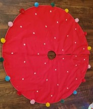 Target Wondershop Pom Pom Christmas Tree Skirt Red &amp; Multi 48” Round Fau... - £24.36 GBP