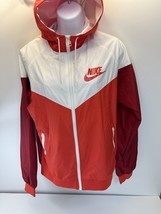 Nike The Windrunner Zip Up Women&#39;s Windbreaker Jacket Sz L Hoodie Red White - £41.31 GBP