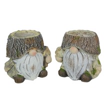 Set of 2 Resin Bark Gnome Planter Figurine Flower Pots Home Patio Garden... - $39.59