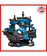 Hand-Painted Blue Pirate Shipwreck Aquarium Hideout - Non-Toxic Resin De... - $63.41 CAD