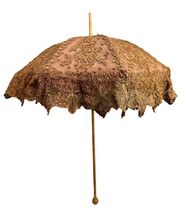 Antique Victorian Ladies Lace Umbrella Parasol Carved Handle - $74.24