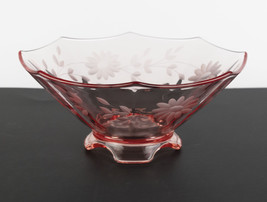 Imperial Molly Pink w Jubilee Style Cut 4 Toed Bowl Vintage Elegant Glass 8 1/2&quot; - £23.59 GBP