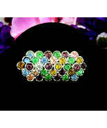 Pastel RHINESTONES Big Bar BROOCH Vintage Pot Metal Pin Purple Green Blu... - $25.86 CAD