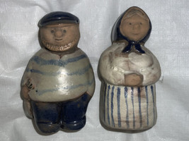 Vtg  Couple Fisherman Wife Figures Pottery Stoneware Ceramic SWEDEN - $49.49