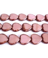 10  15 x 15 mm Czech Glass Window Heart Beads: Coral Pink - Picasso - $4.45