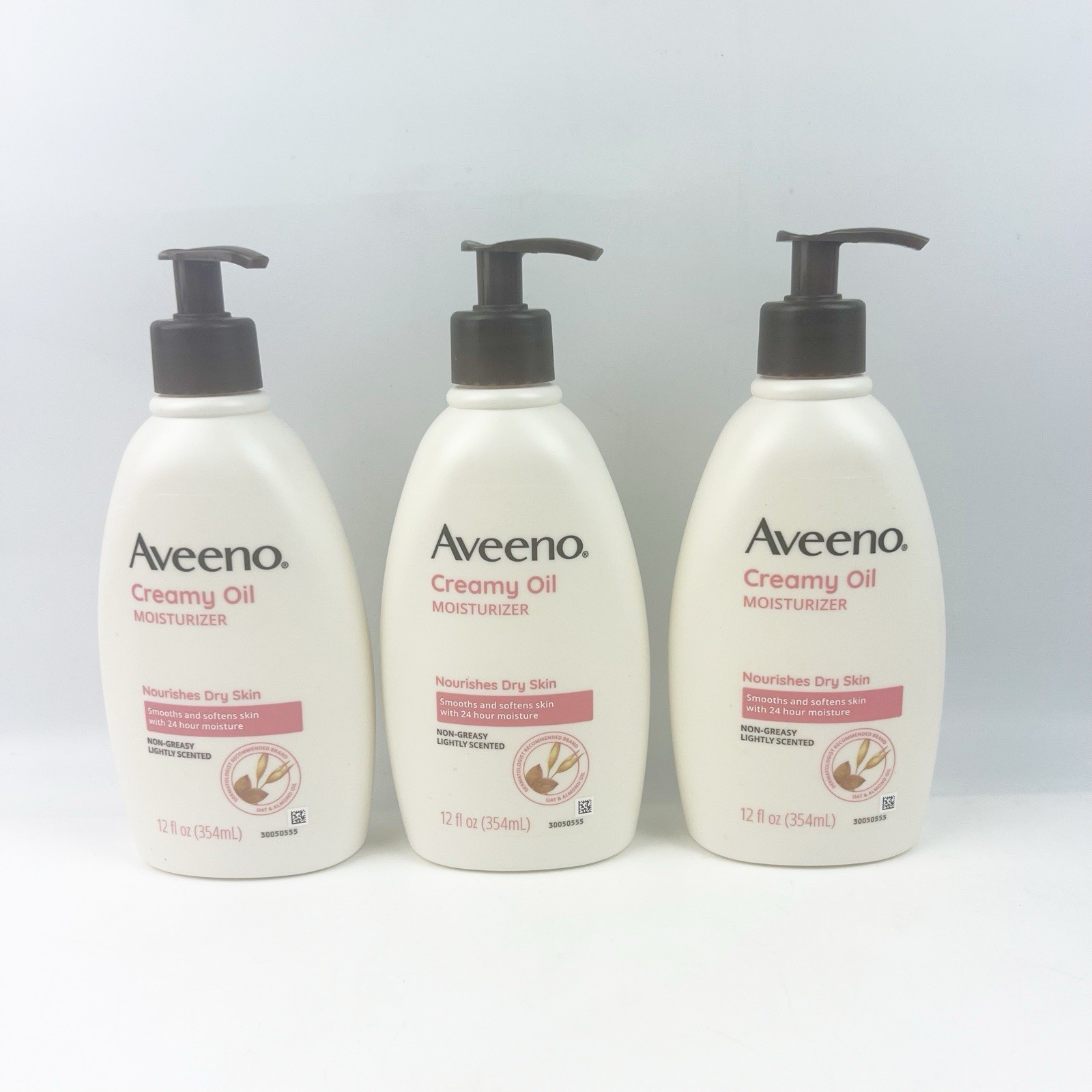 THREE Aveeno Creamy Oil Moisturizer Dry Skin Non Greasy 12 oz ea New Pump - $72.99