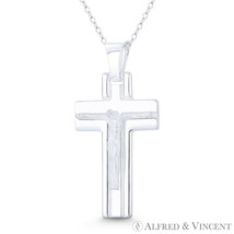 Jesus &amp; Latin Crucifix Flat Cross Solid Italy 925 Sterling Silver Chunky Pendant - £17.75 GBP+