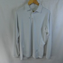 SanSolei Small  White Blue Stripe Mens UV 50 Sun Protection Golf Polo Shirt - $19.99