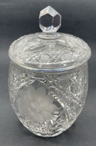 Vintage Crystal Cut 8” Biscuit Heavy Glass Cookie Jar Canister Storage Floral - £33.21 GBP