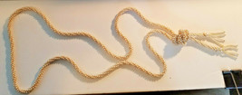 Vintage Faux Seed Pearl Lariat Twisted Rope Flapper Tassel Necklace 25&quot; - £15.01 GBP