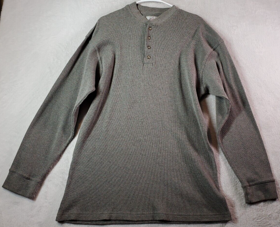 Bugle Boy T Shirt Men Size Large Gray knit Cotton Long Raglan Sleeve Hen... - $10.43