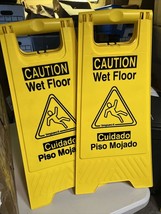 Two Caution Wet Floor Sign Foldable Sturdy Bilingual Double-Sided - £10.15 GBP
