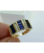 3Ct Baguette Cut Blue Sapphire &amp; Diamond Men&#39;s Band Ring 14K Yellow Gold... - £122.20 GBP