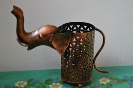 Vintage Handmade Copper Color Metal Elephant Statue Candle Holder - £39.48 GBP