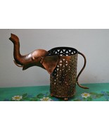 VINTAGE HANDMADE COPPER COLOR METAL ELEPHANT  STATUE CANDLE HOLDER - $940.55 MXN