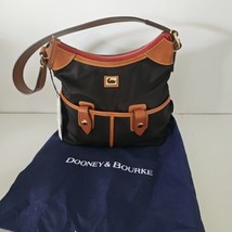 Dooney &amp; Bourke Black Nylon &amp; Brown Leather  Hobo Bag nwt BCAMD 1781 BLKR - £85.10 GBP