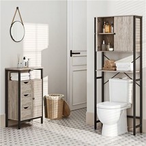 Wood Storage Cabinet Over The Toilet Space Saver Organization W/Metal Frame Home - £133.48 GBP